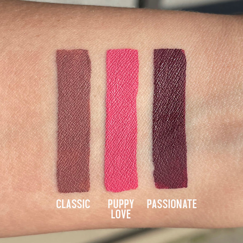 Love & Roses Liquid Lipstick arm swatches with names