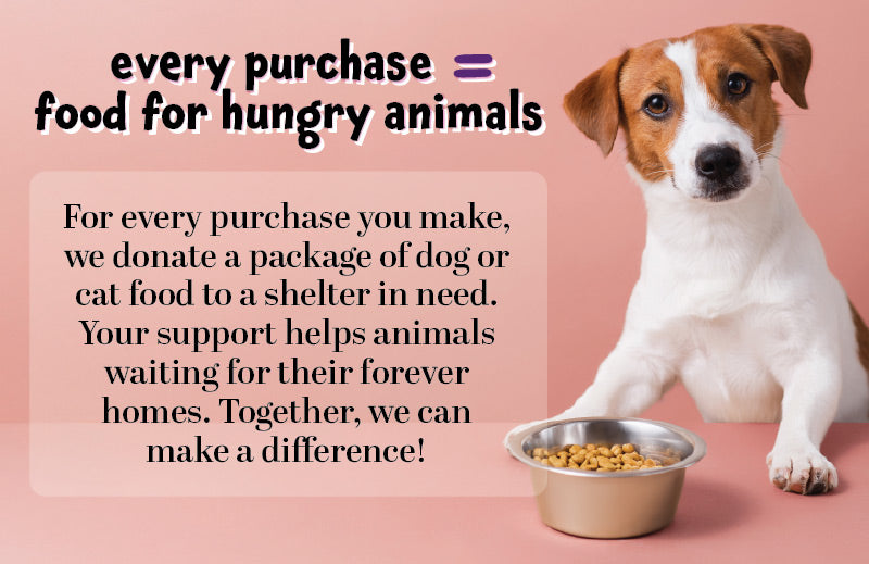 every purchase made donates one package of food to a local animal shelter