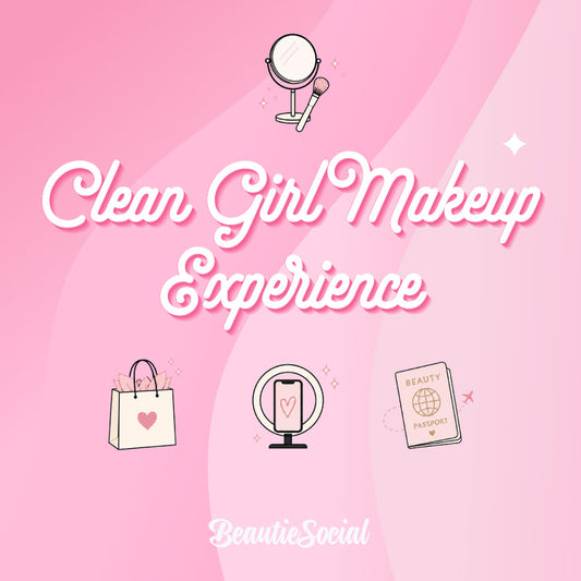 Cover image for Clean Girl Makeup experience event on a pink background