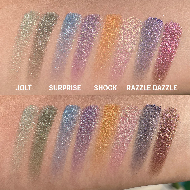 Unblended Swatches - separate swatches using top and bottom halves of eyeshadows